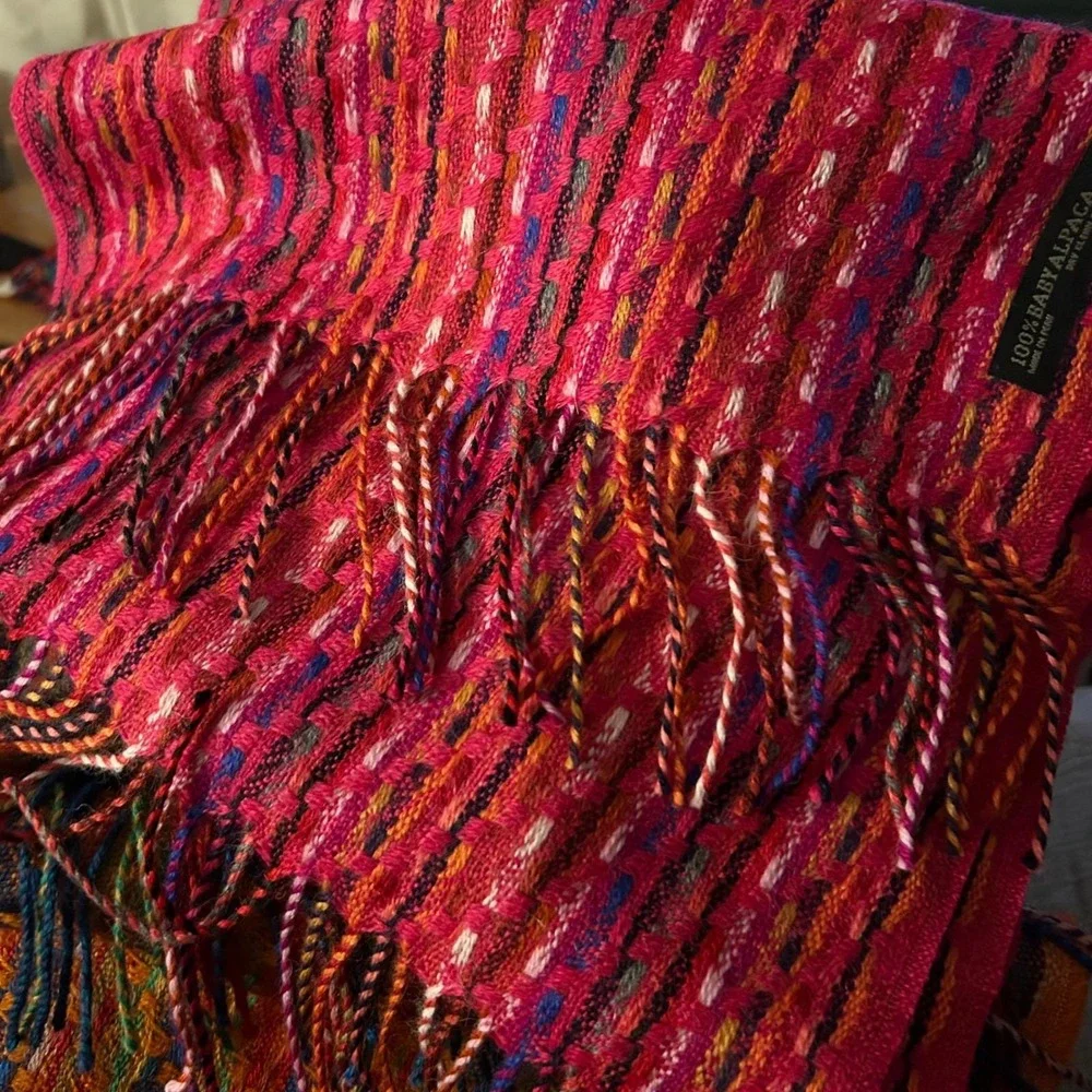 Peruvian Soul Handwoven‎ Baby Alpaca Scarf Lightweight Artisan Spring Summer